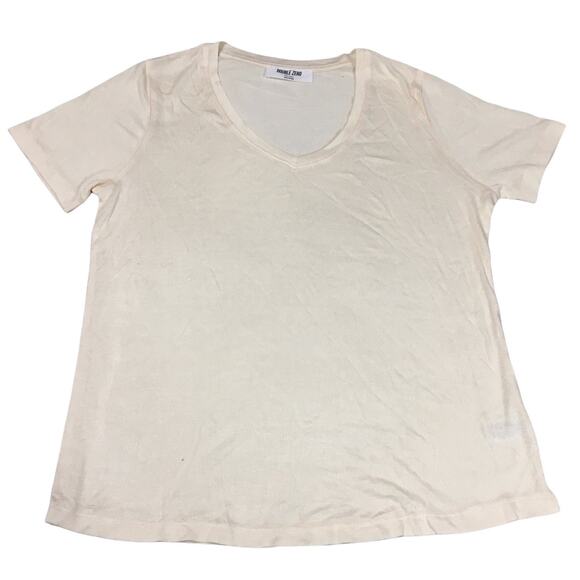 Double Zero T-Shirt Ivory Short Sleeve Round Neck Stretch Knit Women's Small Top - Picture 1 of 6